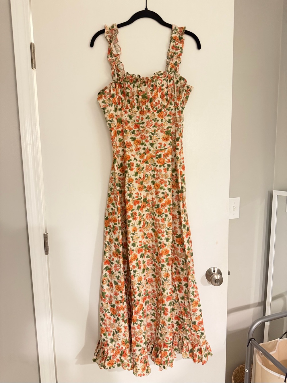 Doen Cream Maxi Dress with Orange Floral Print